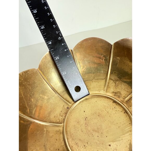 Brass Pedestal Lotus Bowl VTG 80s Footed Regency Kitchen Home Decor Metalware - Picture 10 of 12